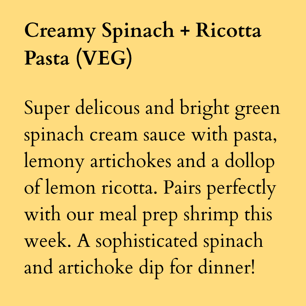 Creamy Spinach + Ricotta Pasta (VEG)