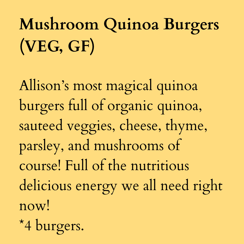 Mushroom Quinoa Burgers (VEG, GF)